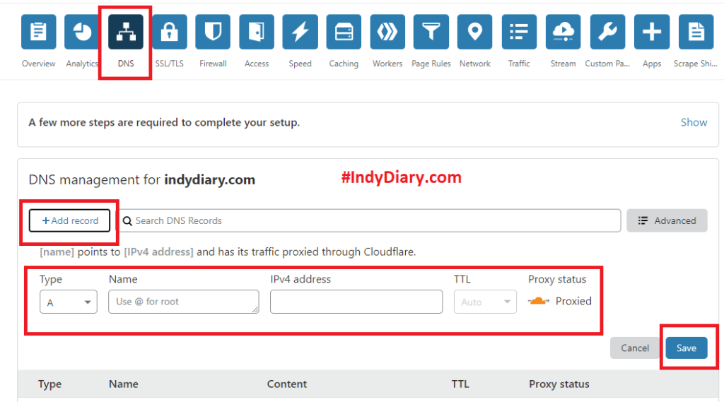 CloudFlare Add DNS Record