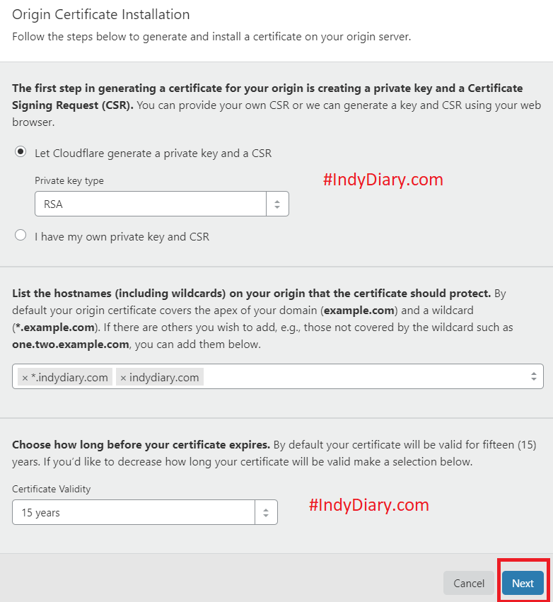 CloudFlare SSL Full strict Created ssl key