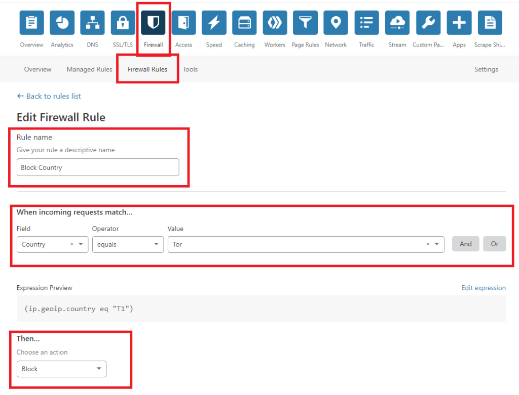 Firewall Cloud Flare  manage rule