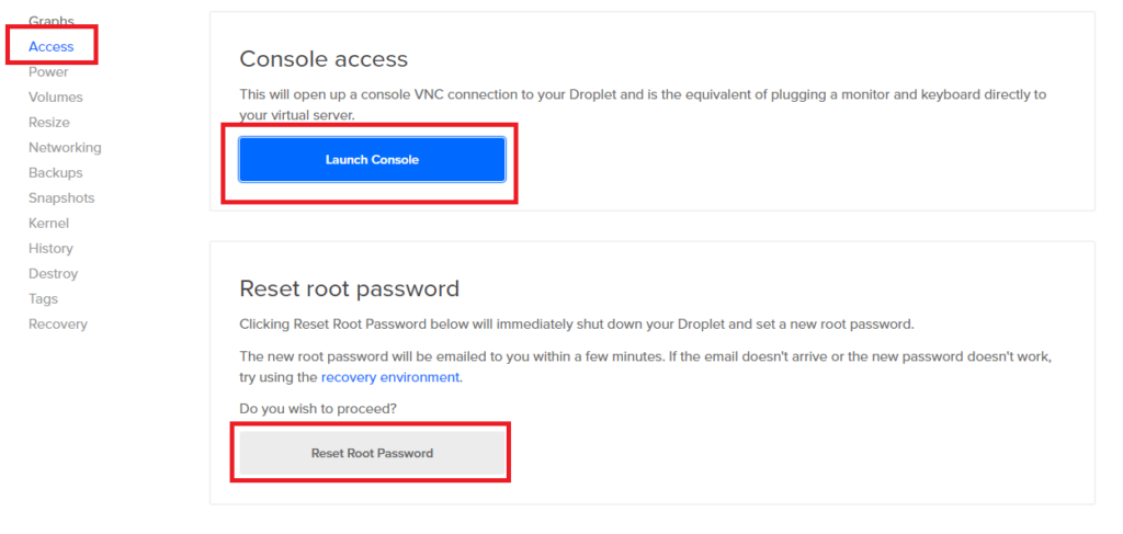 Digitalocean host access