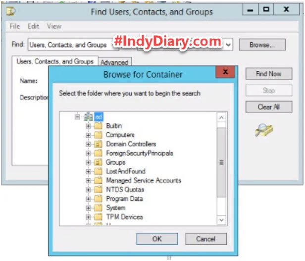 ค้นหาใน ad containner objects in Active Directory